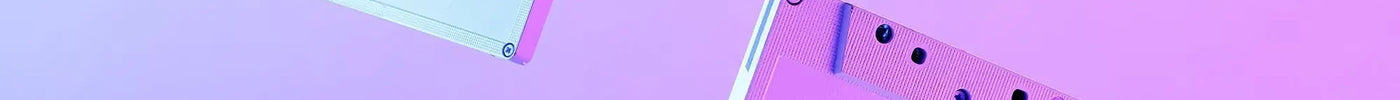 AI-generated translucent pastel cassette tapes for gymnastics floor music on purple gradient