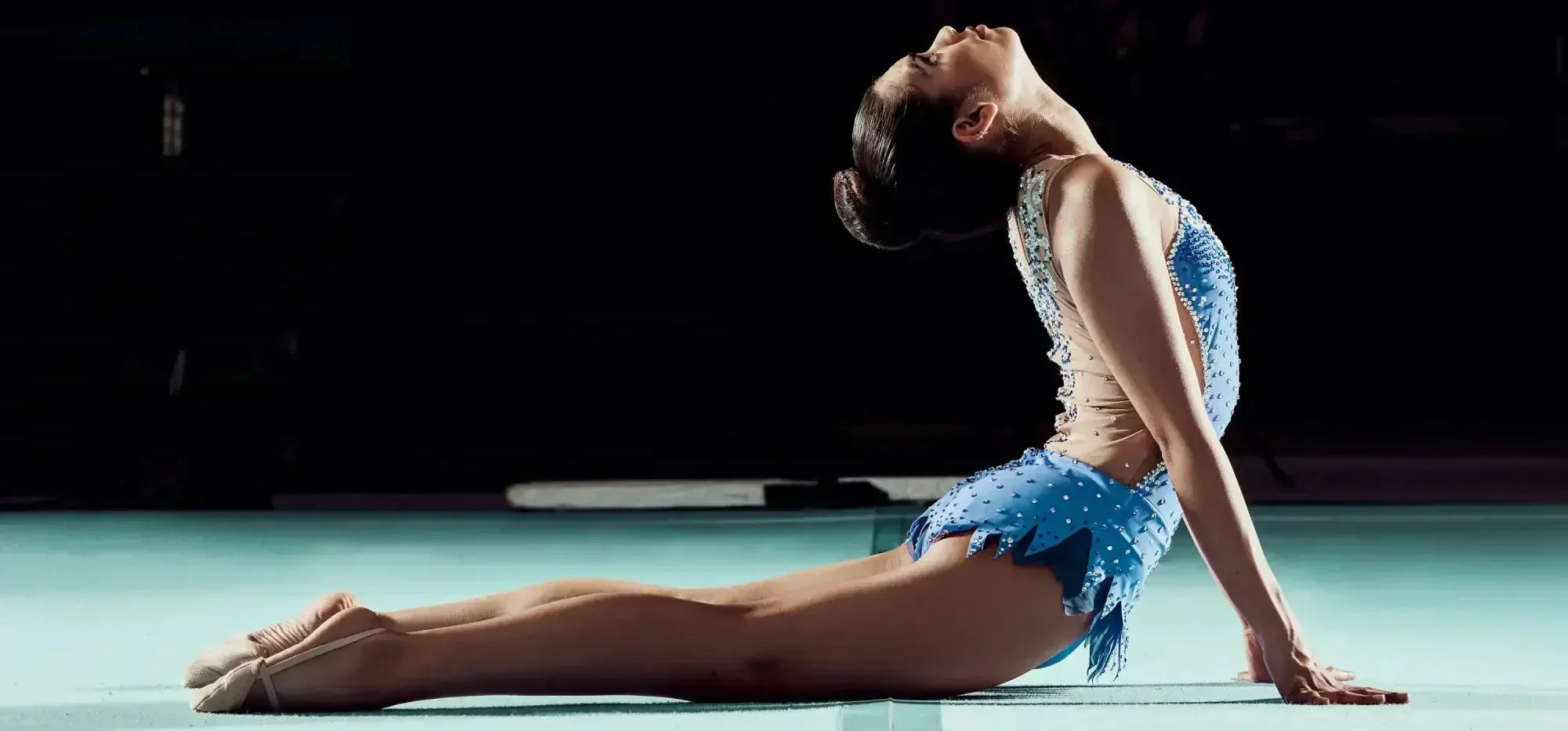 Blue sequined gymnastics leotard for American Cup at Lee’s Family Forum