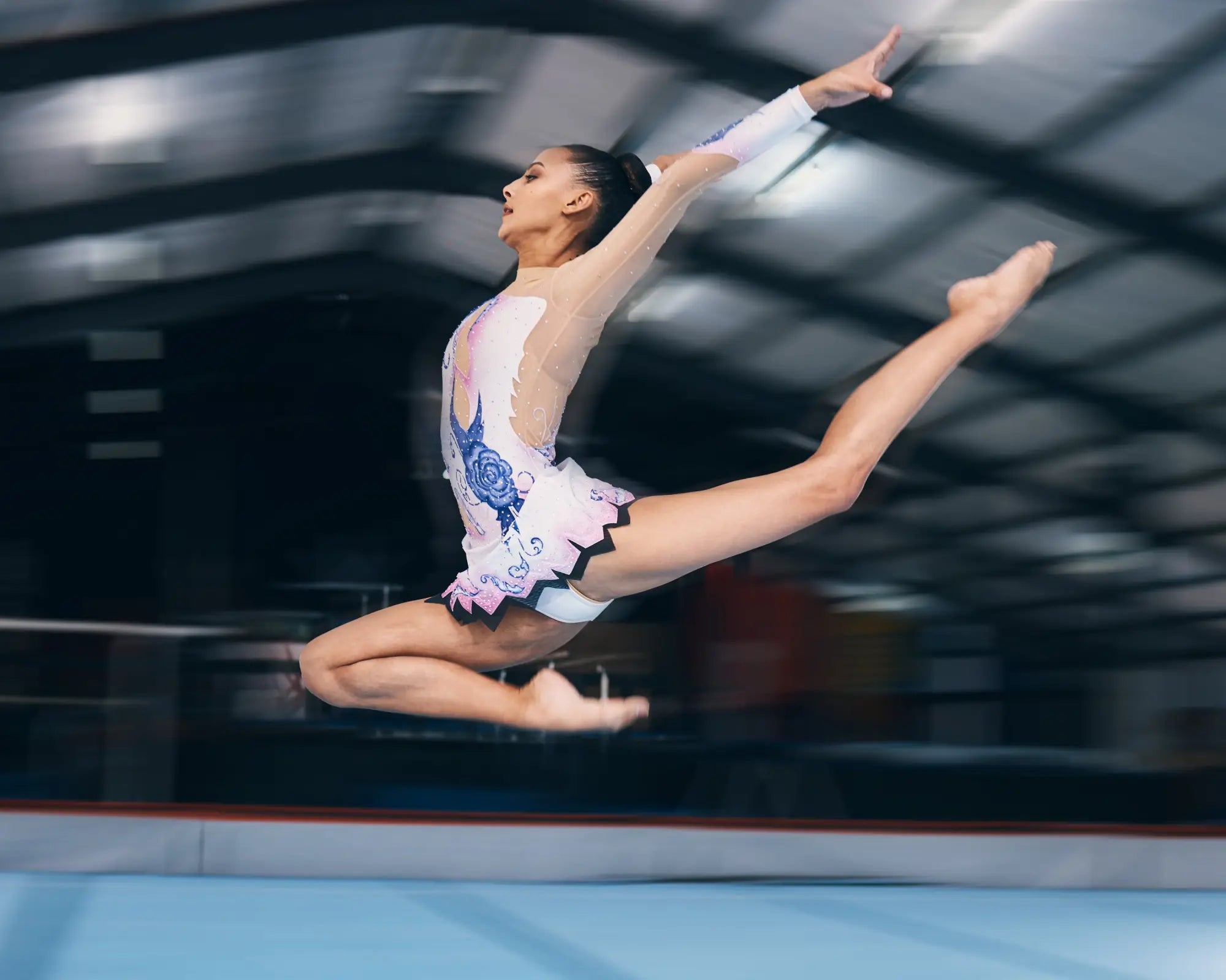 Shiny pink leotard for gymnastics floor music requirements