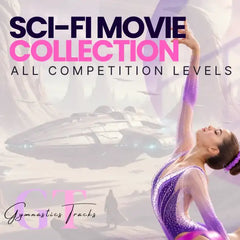 A shimmering purple and pink sequined gymnastics leotard with a sheer mesh overlay