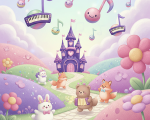 Stylized pink purple saxophonist for The Performer gymnastics music