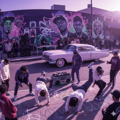 Purple boombox with pink speakers, cassette deck, green antenna in Explosive Hip Hop collection