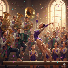 Stylized black trumpet with pink and green accents from Balkan Brass Blowout