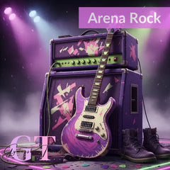Black electric guitar with white pickguard and 3 knobs, arena rock style illustration