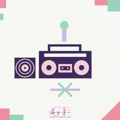 Purple boombox with pink speakers, cassette deck, green antenna in Explosive Hip Hop collection
