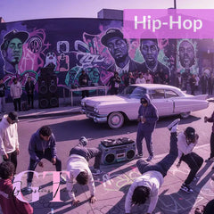 Purple boombox with pink speakers, cassette deck, green antenna in Explosive Hip Hop collection