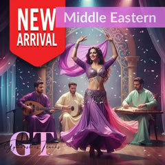 Pastel swirl logo with lavender pink purple ribbons in Explosive Middle Eastern Gymnastics Floor Music.