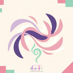Pastel swirl logo with lavender pink purple ribbons in Explosive Middle Eastern Gymnastics Floor Music.