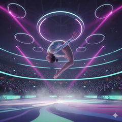 Purple abstract geometric shapes with flowing lines in Hans Zimmer epic gymnastics music collection