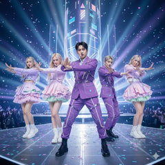 Stylized pink crescent moon and purple heart star for K-Pop Powerhouse Gymnastics Floor Music