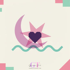 Stylized pink crescent moon and purple heart star for K-Pop Powerhouse Gymnastics Floor Music
