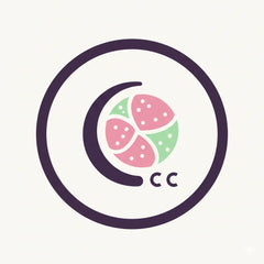 Circular logo with a crescent moon and pink green strawberry slices in dark purple border for newest gymnastics floor music