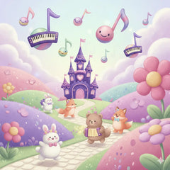 Stylized pink purple saxophonist for The Performer gymnastics music