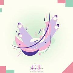 Stylized gymnast mid-air with purple pink lines for Broadway gymnastics music