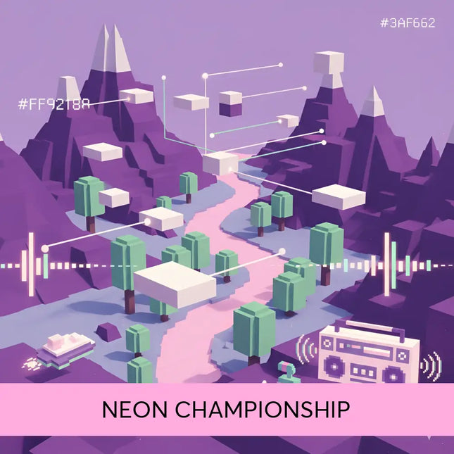 A pixelated white retro boombox with black grilles on purple terrain for neon championship video game gymnastics floor chiptune
