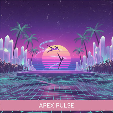 Vibrant synthwave sunset over gymnastics floor music landscape