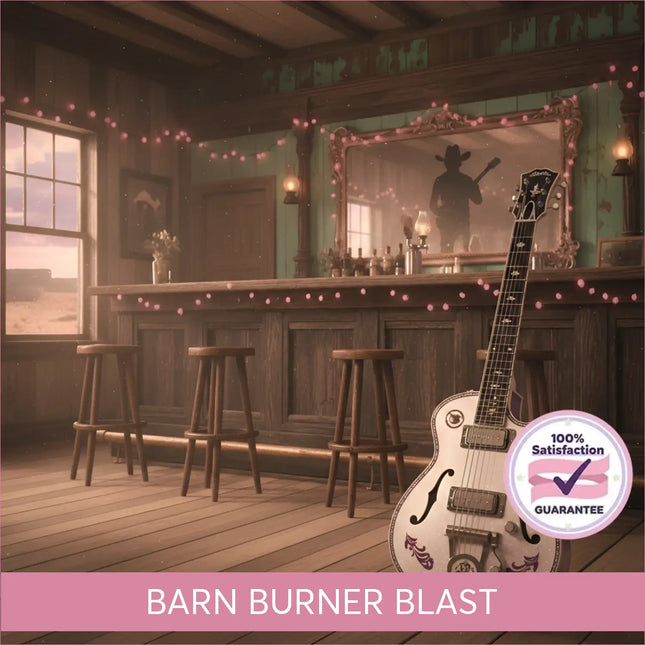 A white electric guitar with purple floral inlays and black pickguard leaning at the bar for gymnastics floor music