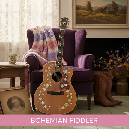 Bohemian Fiddler acoustic guitar with country gymnastics floor music floral inlays