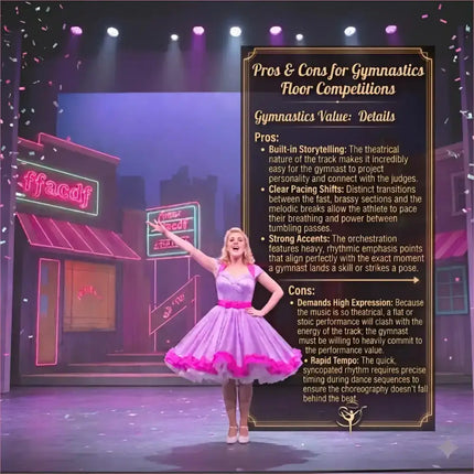 A vibrant pink and lavender tutu dress with fitted bodice and ruffled skirt perfect for gymnastics floor music the show routines