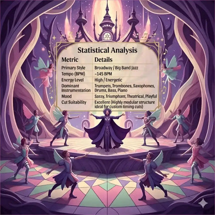 A central figure wearing a purple flowing cape on stage in a broadway musical gymnastics floor music performance
