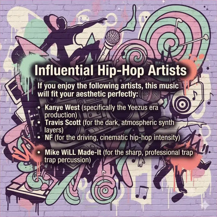 Purple carbon fiber gymnastics floor with vibrant music-themed graffiti art featuring stylized musical icons and silhouettes
