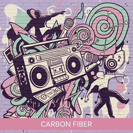 Stylized black-and-white boombox on Carbon Fiber Hip-Hop gymnastics floor music