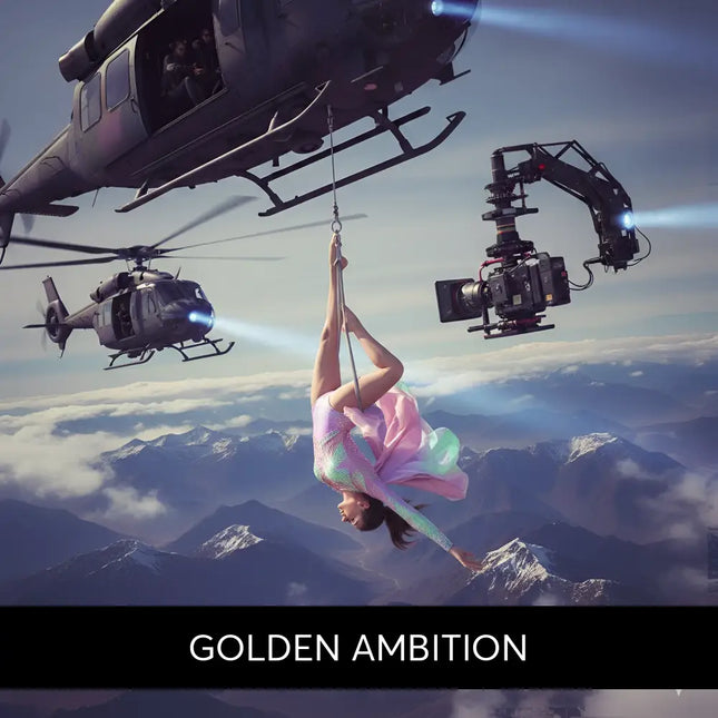 A woman in an iridescent pink and green sequined leotard hangs upside down for epic gymnastics floor music golden ambition
