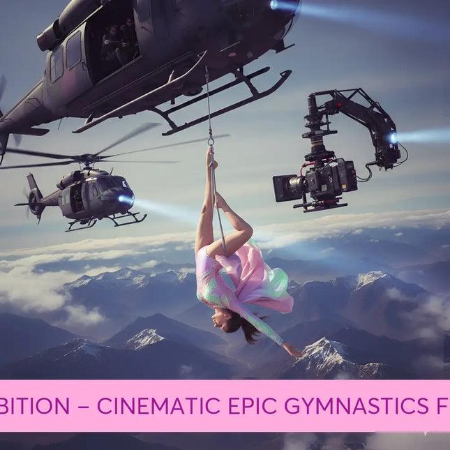 A woman in an iridescent pink and green sequined leotard hangs upside down for epic gymnastics floor music golden ambition