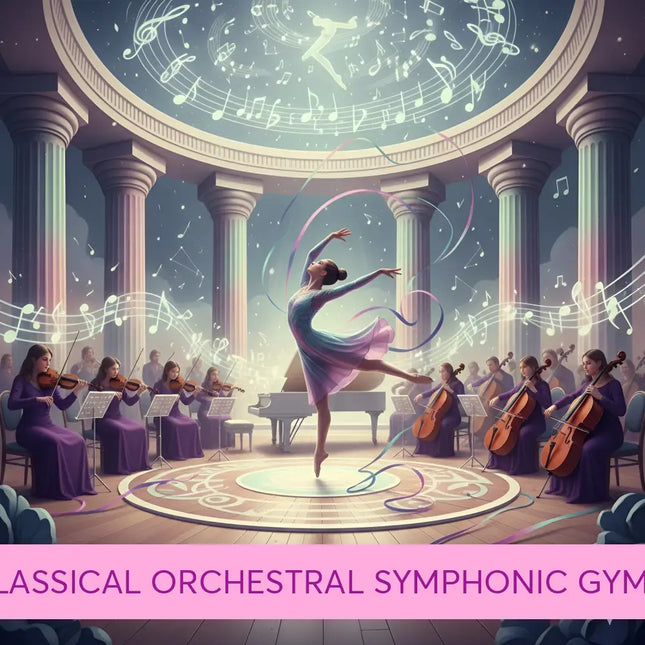 A graceful ballerina in a flowing blue and purple gown leaps on stage for epic classical gymnastics floor music