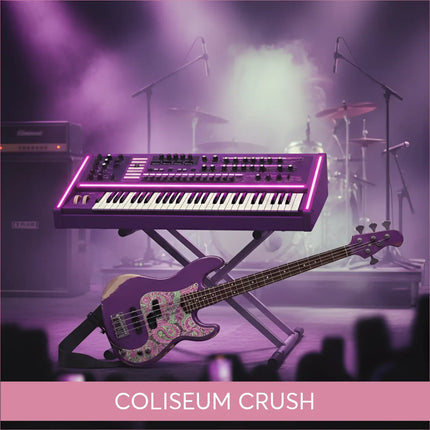 Purple neon rock keyboard and paisley bass for Coliseum Crush gymnastics floor music