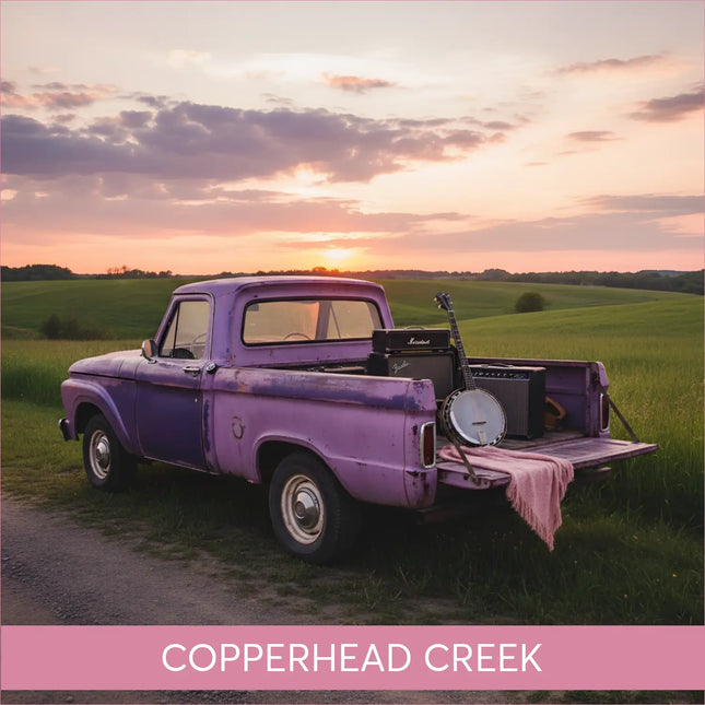 Vintage purple pickup truck in Copperhead Creek country gymnastics floor music