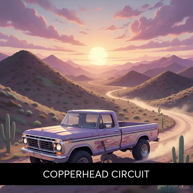 Purple vintage ford pickup truck with flame decals and chrome accents for copperhead circuit gymnastics floor music use
