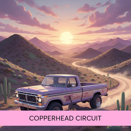 Purple vintage ford pickup truck with flame decals and chrome accents for copperhead circuit gymnastics floor music use
