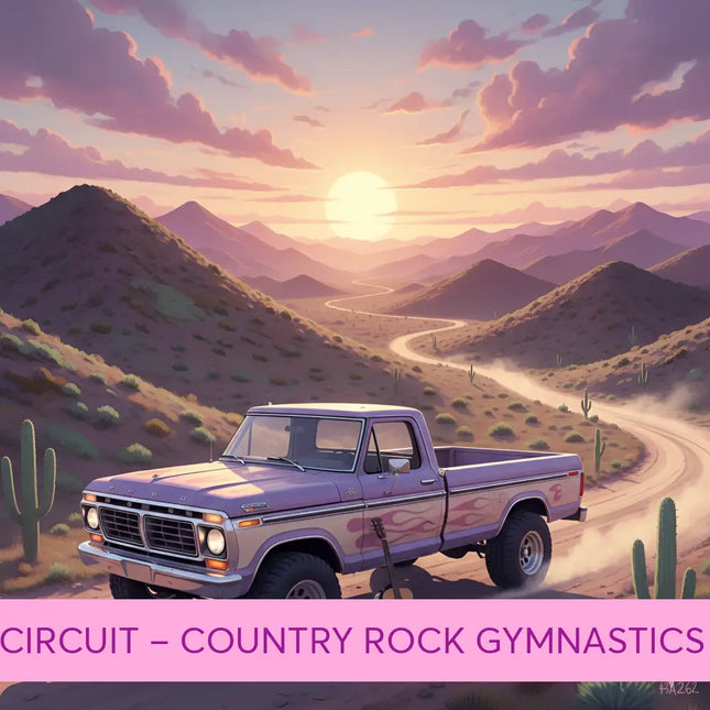 Purple vintage ford pickup truck with flame decals and chrome accents for copperhead circuit gymnastics floor music use