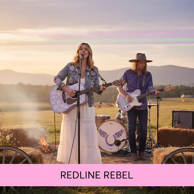 White acoustic guitar with floral embroidery and light purple finish for redline rebel country rock gymnastics floor music