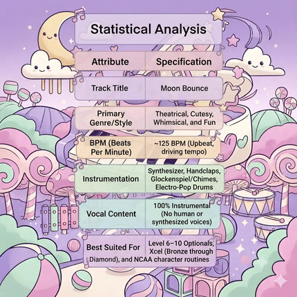 Cute pastel-colored statistical chart with candy-themed illustrations for cutesy moon bounce gymnastics floor music