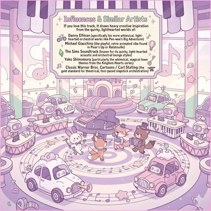 A whimsical pastel-colored cloud hop gymnastics floor music scene with cutesy cartoon animals on a musical stage