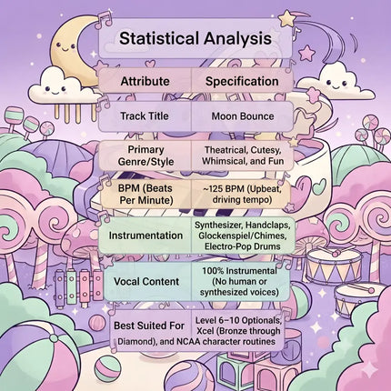 Cute pastel-colored statistical chart with candy-themed illustrations for cutesy moon bounce gymnastics floor music