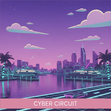 Sleek neon-pink synthwave car on glowing gymnastics floor music grid road