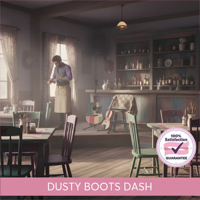 A colorful acoustic guitar with pastel patchwork and wooden accents for dusty boots country gymnastics music floor use