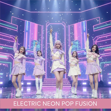 K-Pop performers in lavender outfits on gymnastics floor music stage