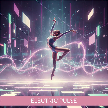 Glowing neon-pink blue leotard for Electric Pulse Techno EDM music gymnastics