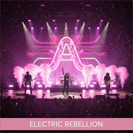 Glowing pink neon a backdrop for Electric Rebellion Rock Gymnastics Floor Music