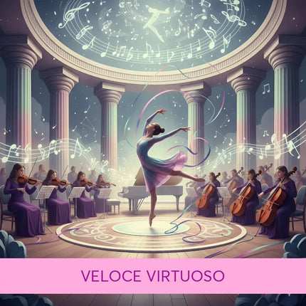 A graceful ballerina in a flowing blue and purple gown leaps on stage for epic classical gymnastics floor music