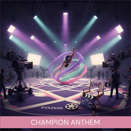 Epic gymnast flips in sparkly leotard on hoop in gymnastics floor music video