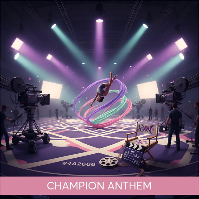 Epic gymnast flips in sparkly leotard on hoop in gymnastics floor music video