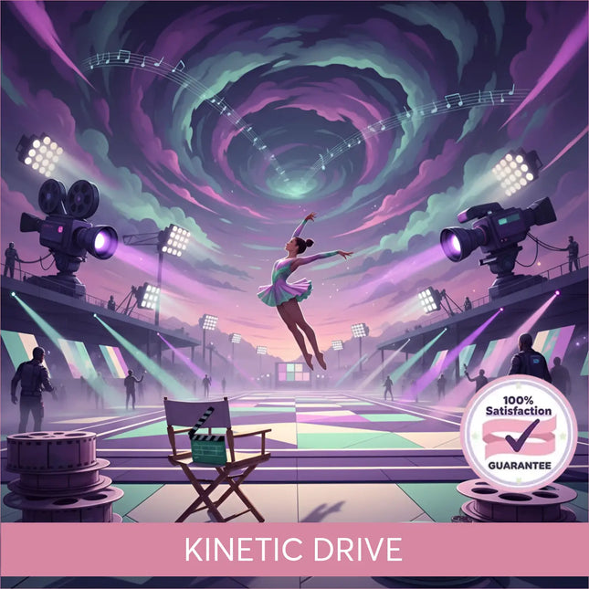A ballet dancer in a teal and pink tutu leaps gracefully under swirling lights for epic kinetic drive gymnastics floor music
