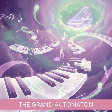 Glowing lyrical piano in cosmic sky for Grand Automaton gymnastics floor music