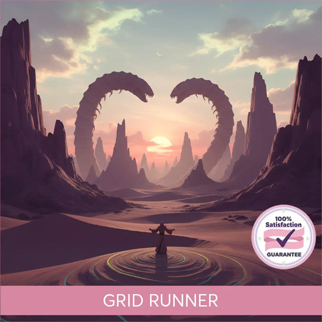 A lone figure stands in a desert at sunset with glowing circles perfect for grid runner cinematic gymnastics floor music