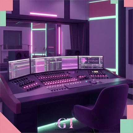Purple neon audio console for gymnastics floor music editing